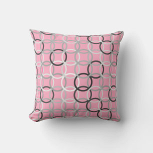 Mid-Century Modern circles, coral pink and grey Cushion