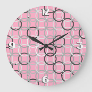 Mid-Century Modern circles, coral pink and grey Large Clock