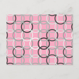 Mid-Century Modern circles, coral pink and grey Postcard