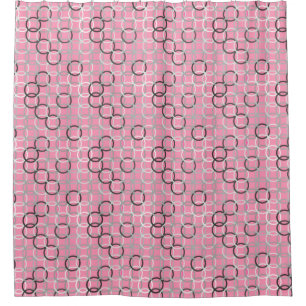 Mid-Century Modern circles, coral pink and grey Shower Curtain