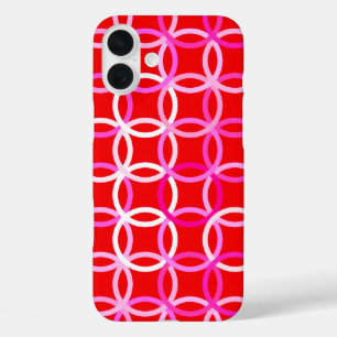 Mid-Century Modern circles, dark red and pink iPhone 16 Plus Case