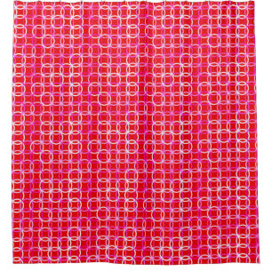 Mid-Century Modern circles, dark red and pink Shower Curtain
