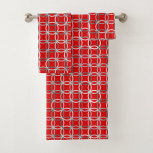 Mid-Century Modern Circles, Deep Red and Grey Bath Towel Set