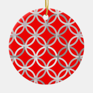Mid-Century Modern circles, deep red and grey Ceramic Tree Decoration