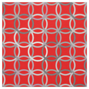 Mid-Century Modern circles, deep red and grey Fabric