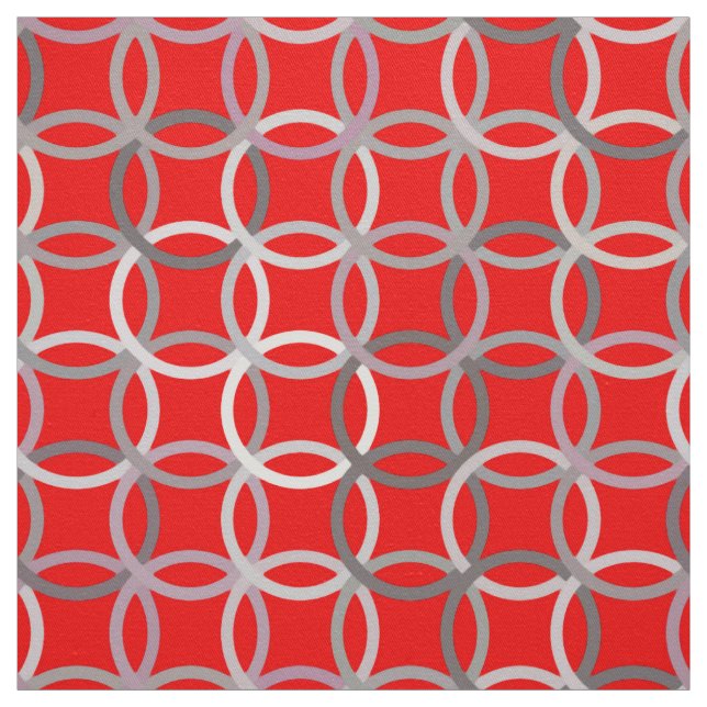 Mid-Century Modern circles, deep red and grey Fabric (Swatch)