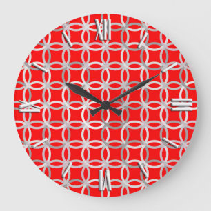 Mid-Century Modern circles, deep red and grey Large Clock