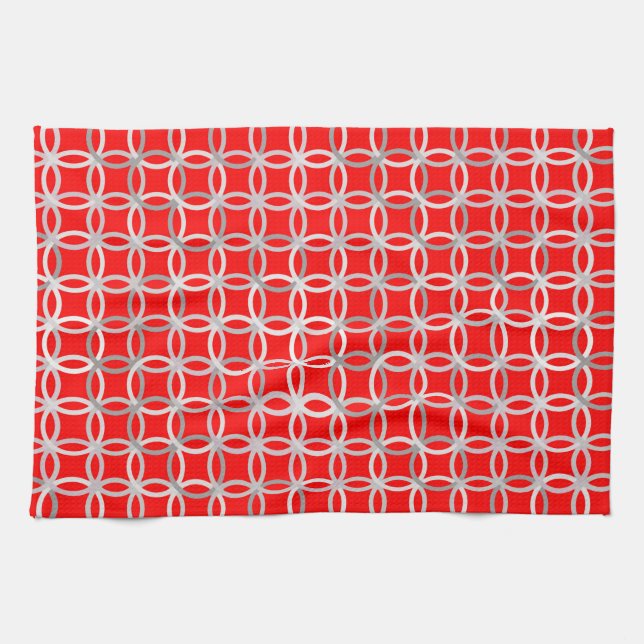 Mid-Century Modern circles, deep red and grey Tea Towel (Horizontal)