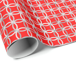 Mid-Century Modern circles, deep red and grey Wrapping Paper