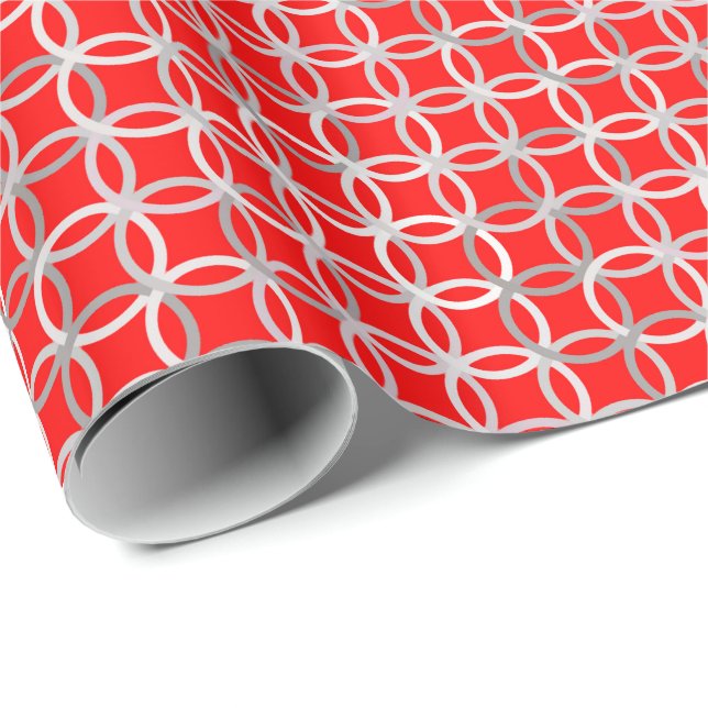 Mid-Century Modern circles, deep red and grey Wrapping Paper (Roll Corner)