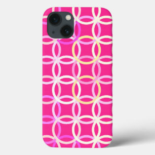 Mid-Century Modern circles, fuchsia pink and cream iPhone 13 Case