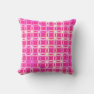 Mid-Century Modern circles, fuchsia pink and cream Cushion