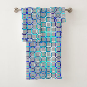 Mid-Century Modern circles, grey, blue and white Bath Towel Set