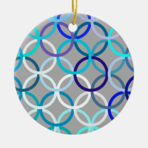 Mid-Century Modern circles, grey, blue and white Ceramic Tree Decoration