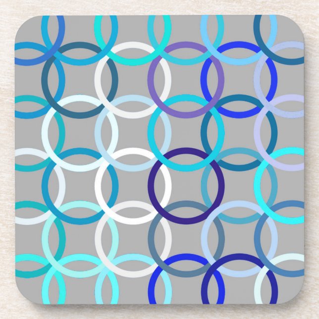 Mid-Century Modern circles, grey, blue and white Coaster (Front)