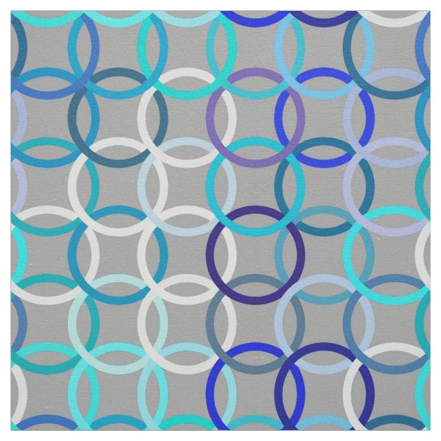 Mid-Century Modern circles, grey, blue and white Fabric (Swatch)