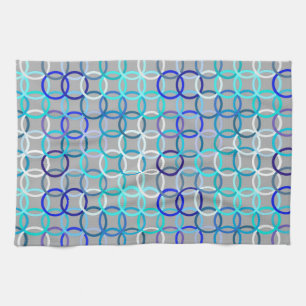 Mid-Century Modern circles, grey, blue and white Tea Towel