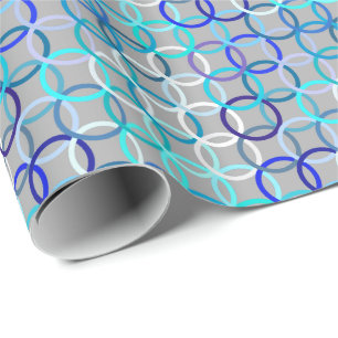 Mid-Century Modern circles, grey, blue and white Wrapping Paper