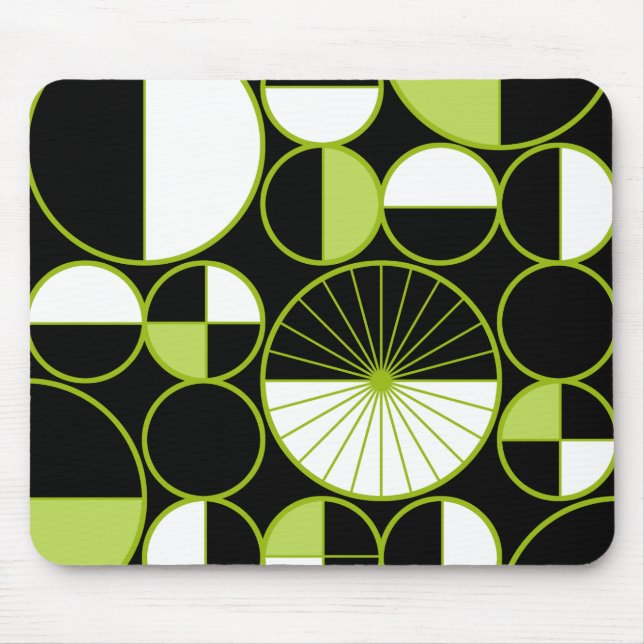 Mid Century Modern Circles Halves Black Chartreuse Mouse Mat (Front)