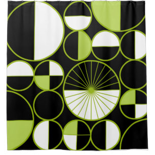 Mid Century Modern Circles Halves Black Chartreuse Shower Curtain