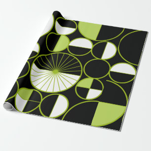 Mid Century Modern Circles Halves Black Chartreuse Wrapping Paper