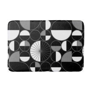 Mid Century Modern Circles Halves Black Grey Bath Mat