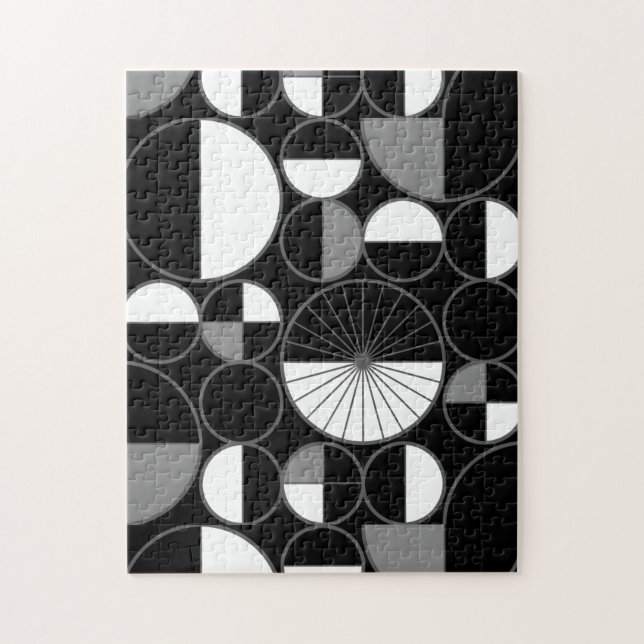Mid Century Modern Circles Halves Black Grey Jigsaw Puzzle (Vertical)
