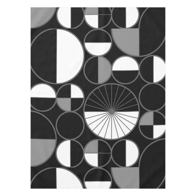 Mid Century Modern Circles Halves Black Grey Tablecloth (Front)