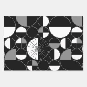 Mid Century Modern Circles Halves Black Grey Wrapping Paper Sheet