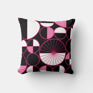 Mid Century Modern Circles Halves Black Pink Cushion