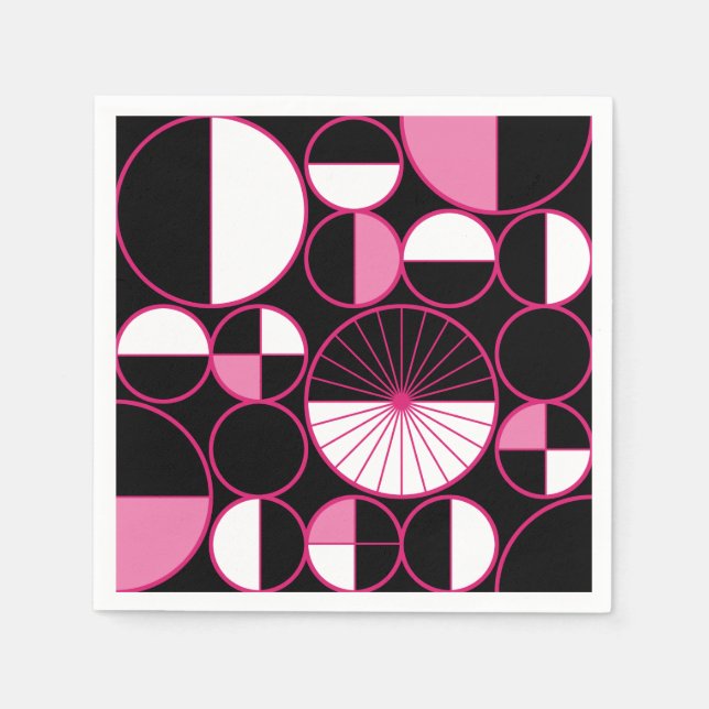 Mid Century Modern Circles Halves Black Pink Napkin (Front)