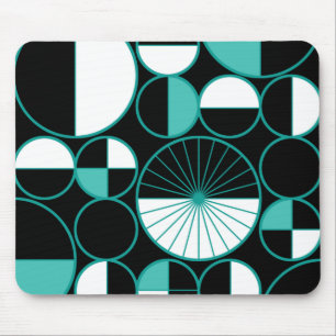 Mid Century Modern Circles Halves Black Turquoise Mouse Mat