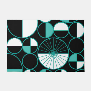 Mid Century Modern Circles Halves Turquoise Doormat
