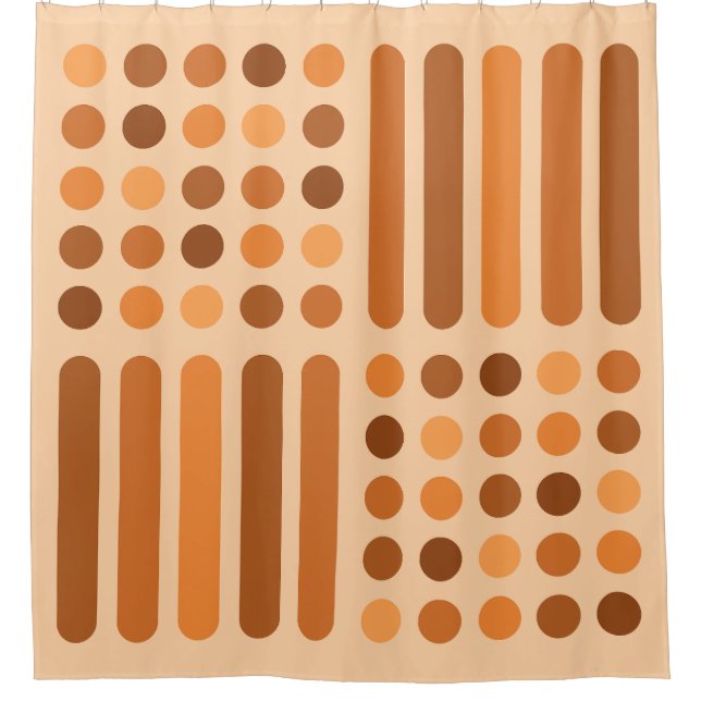 Mid Century Modern Circles Lines Orange Shower Curtain (Front)
