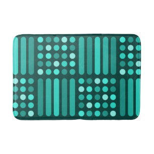 Mid Century Modern Circles Lines Teal Bath Mat