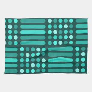 Mid Century Modern Circles Lines Teal Tea Towel