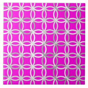 Mid-Century Modern circles, magenta, grey & white Tile