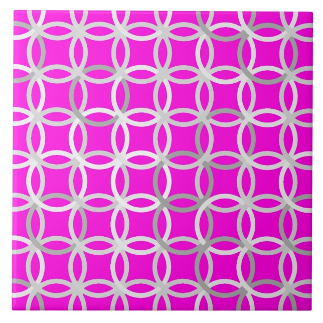 Mid-Century Modern circles, magenta, grey & white Tile (Front)