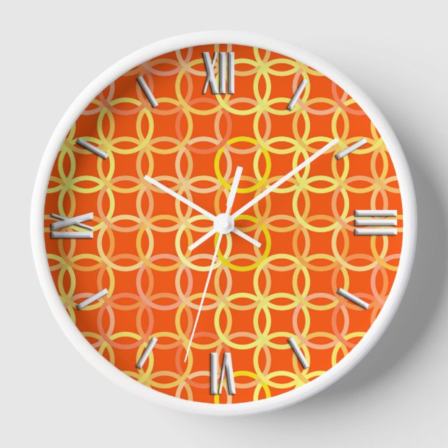 Mid-Century Modern circles, mandarin orange Wall Clock (Front)