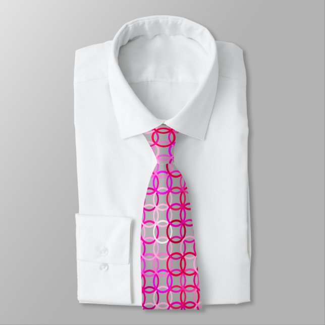 Mid-Century Modern circles, pink, magenta and grey Tie (Tied)