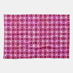 Mid-Century Modern circles, plum and orchid pink Tea Towel