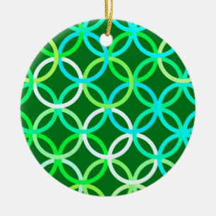 Mid-Century Modern circles, shades of green Ceramic Tree Decoration