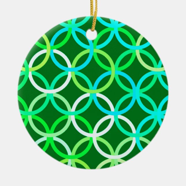 Mid-Century Modern circles, shades of green Ceramic Tree Decoration (Front)