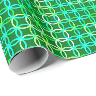 Mid-Century Modern circles, shades of green Wrapping Paper