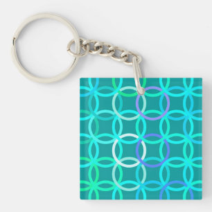 Mid-Century Modern circles, turquoise and aqua Key Ring
