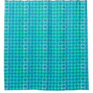 Mid-Century Modern circles, turquoise and aqua Shower Curtain