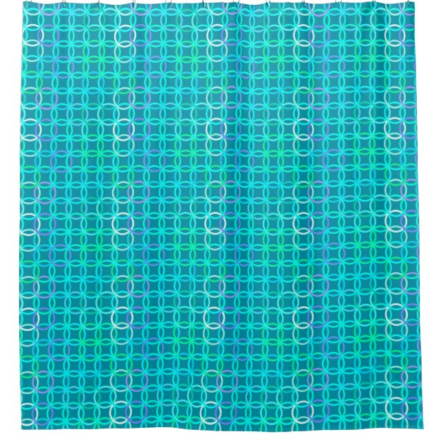 Mid-Century Modern circles, turquoise and aqua Shower Curtain (Front)