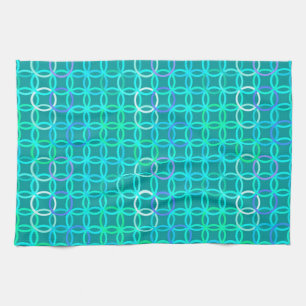 Mid-Century Modern circles, turquoise and aqua Tea Towel