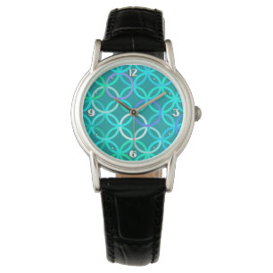 Mid-Century Modern circles, turquoise and aqua Watch
