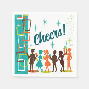 Mid-Century Modern Cocktails Engagement Party Napkin